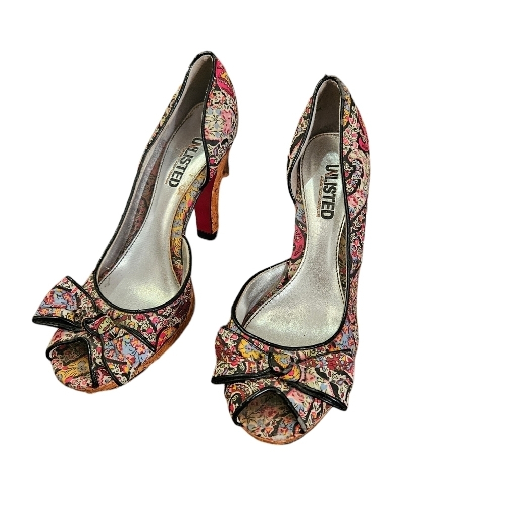 Unlisted Cork Peep Toe Heels Red Soles
